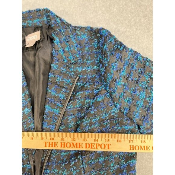 Chicos Ladies Black Jacket with Blue Accent, Leather Trim, Open Front Size 0 - Picture 7 of 9